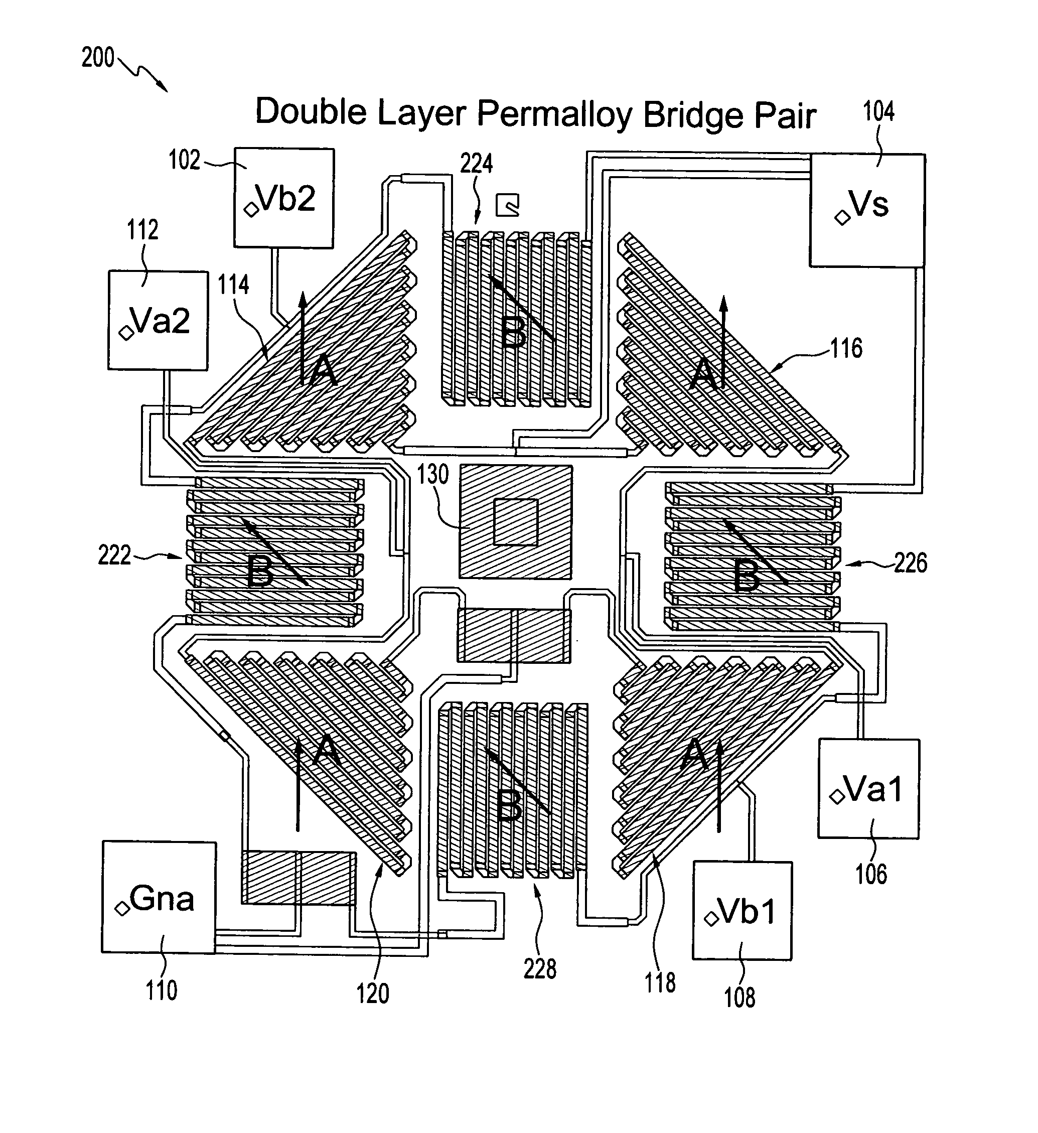 Permalloy bridge with selectable wafer-anistropy using multiple layers