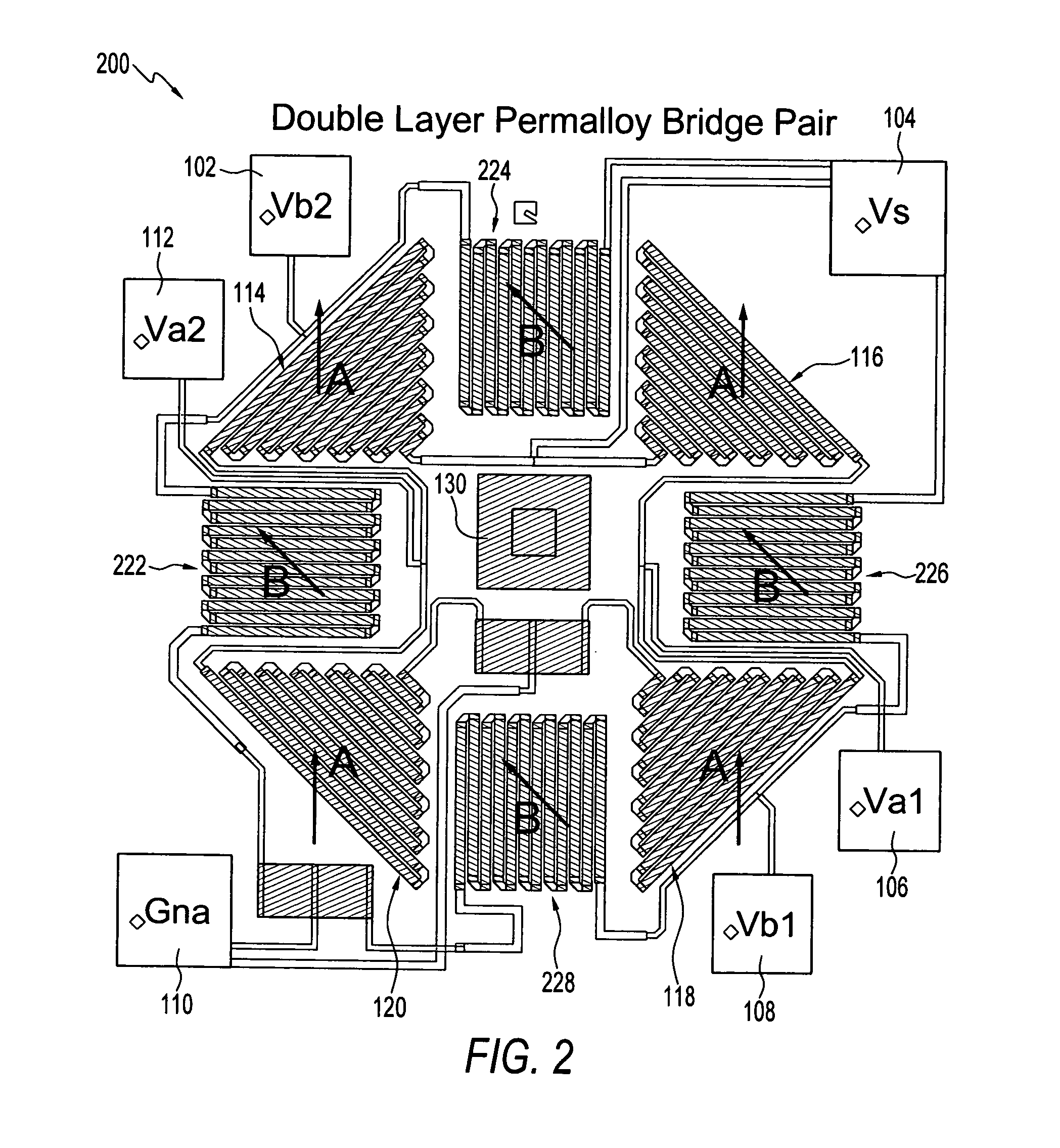 Permalloy bridge with selectable wafer-anistropy using multiple layers