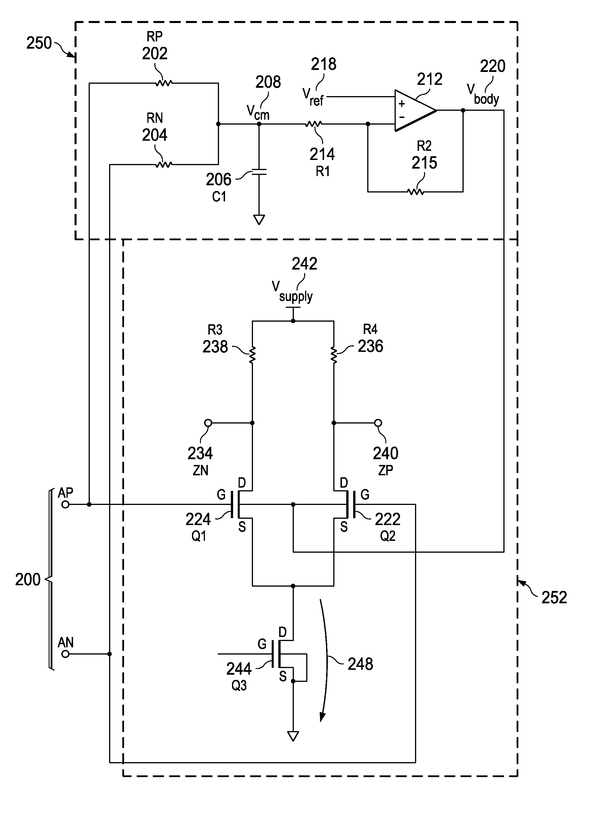 Adaptive common mode bias for differential amplifier input circuits