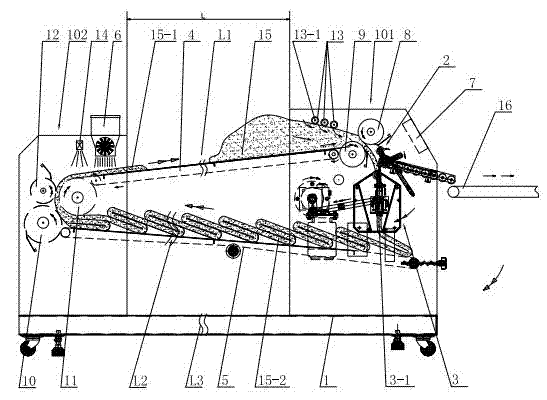 Device and method for automatically rolling and folding dough and leading out flour tapes