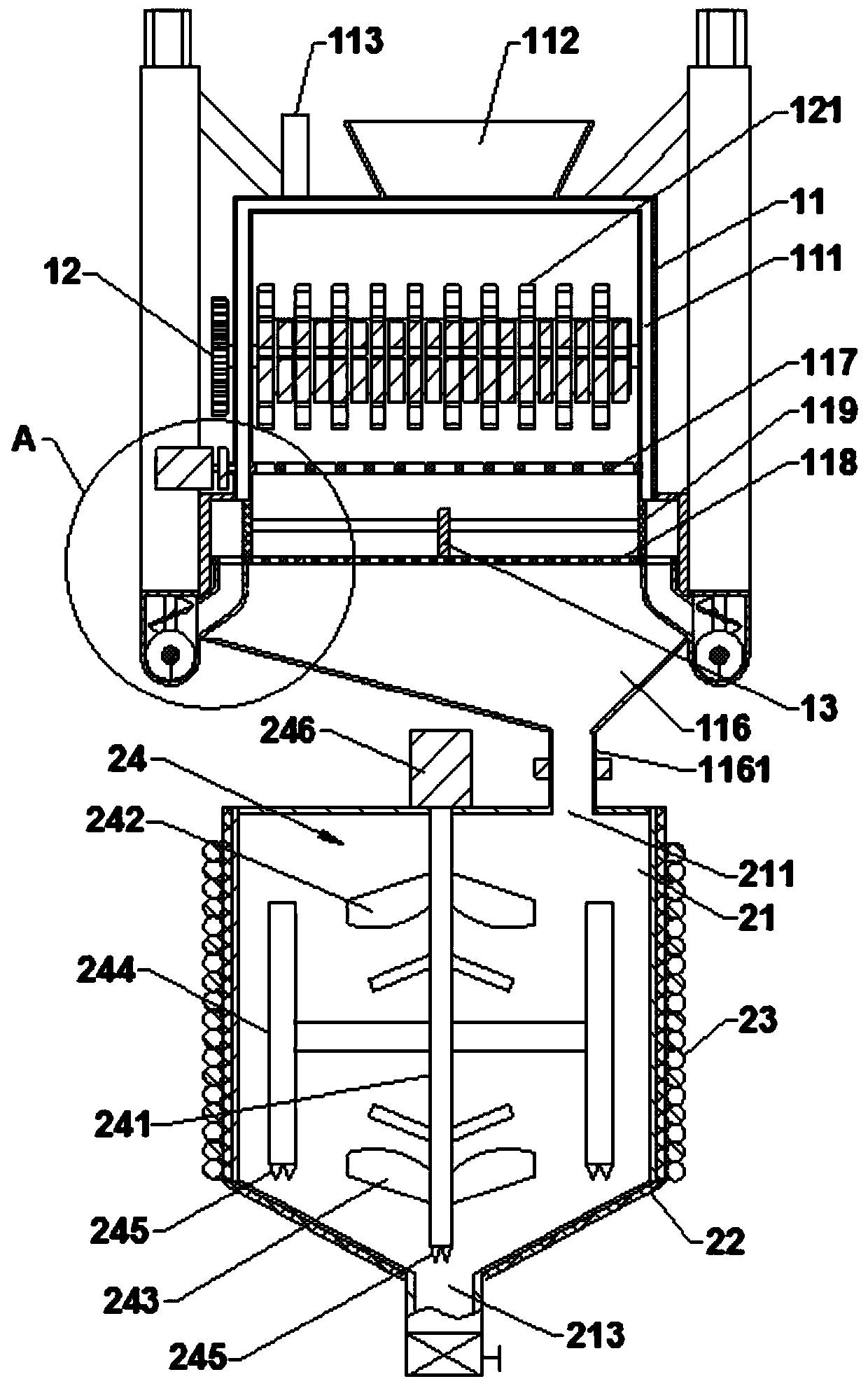 Integrated device for preparing biochar through co-pyrolysis of sludge and straw