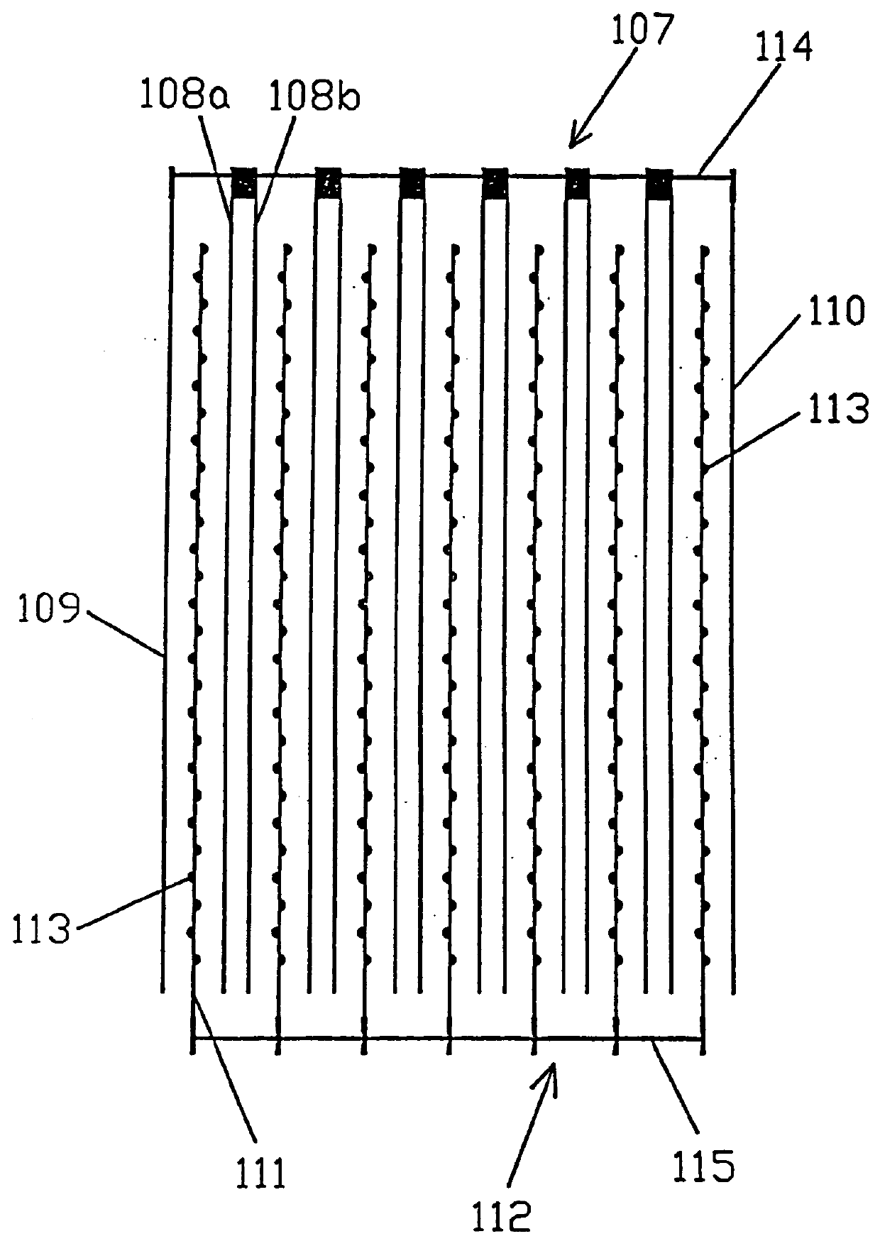 Flat fluorescent lamp with specific electrode structuring