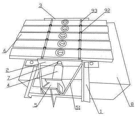 Drilling and fixing platform for steel channel of paying-off tackle main frame