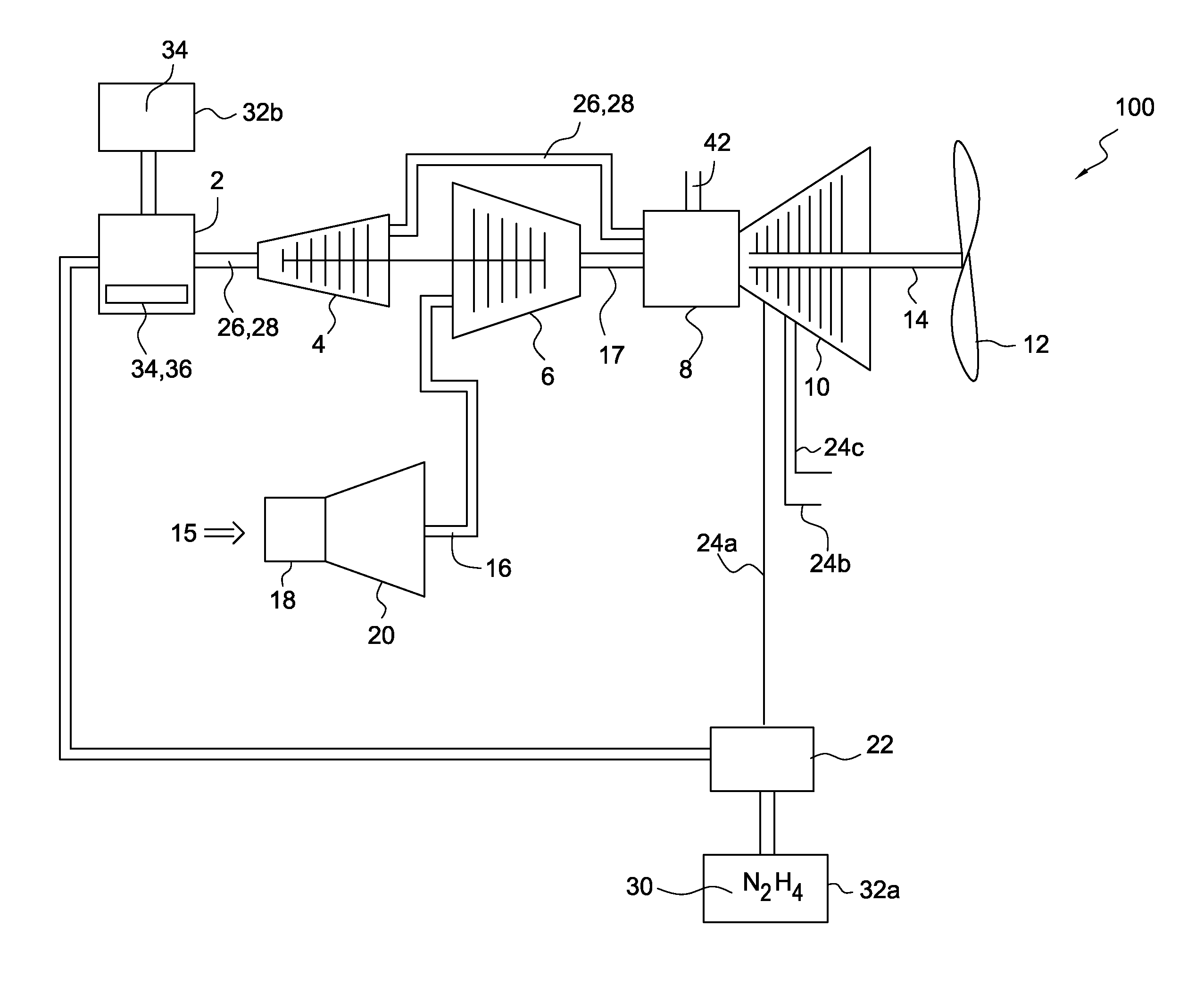 Hydrazine monopropellant decomposition air turboprop engine