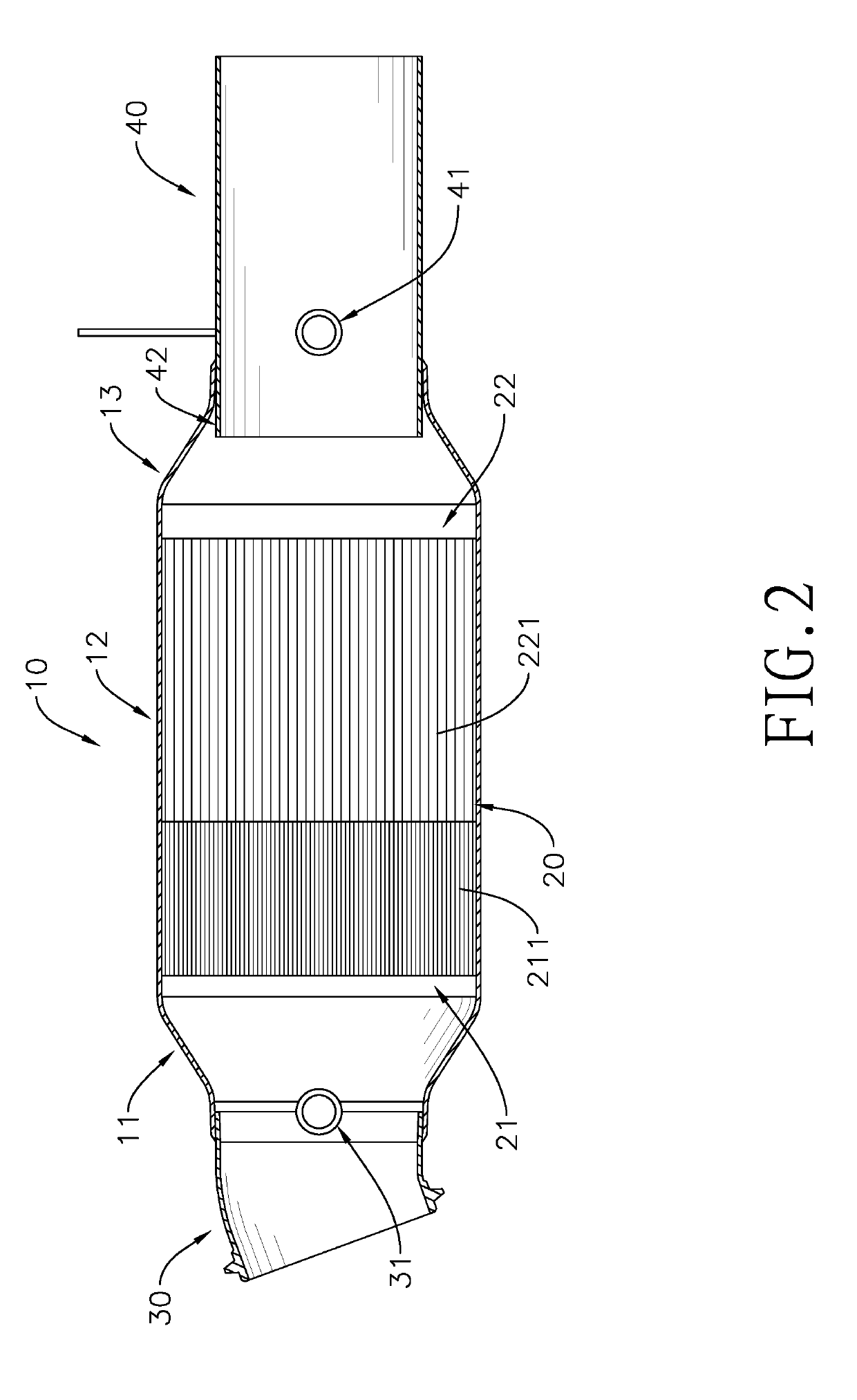 Two-sectioned back-pressured catalytic converter