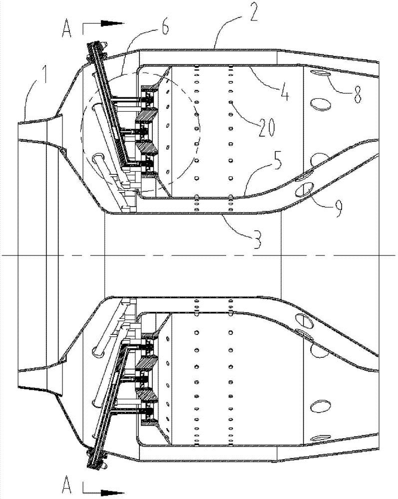 Annular combustion chamber based on Venturi pre-mixing bispin nozzle