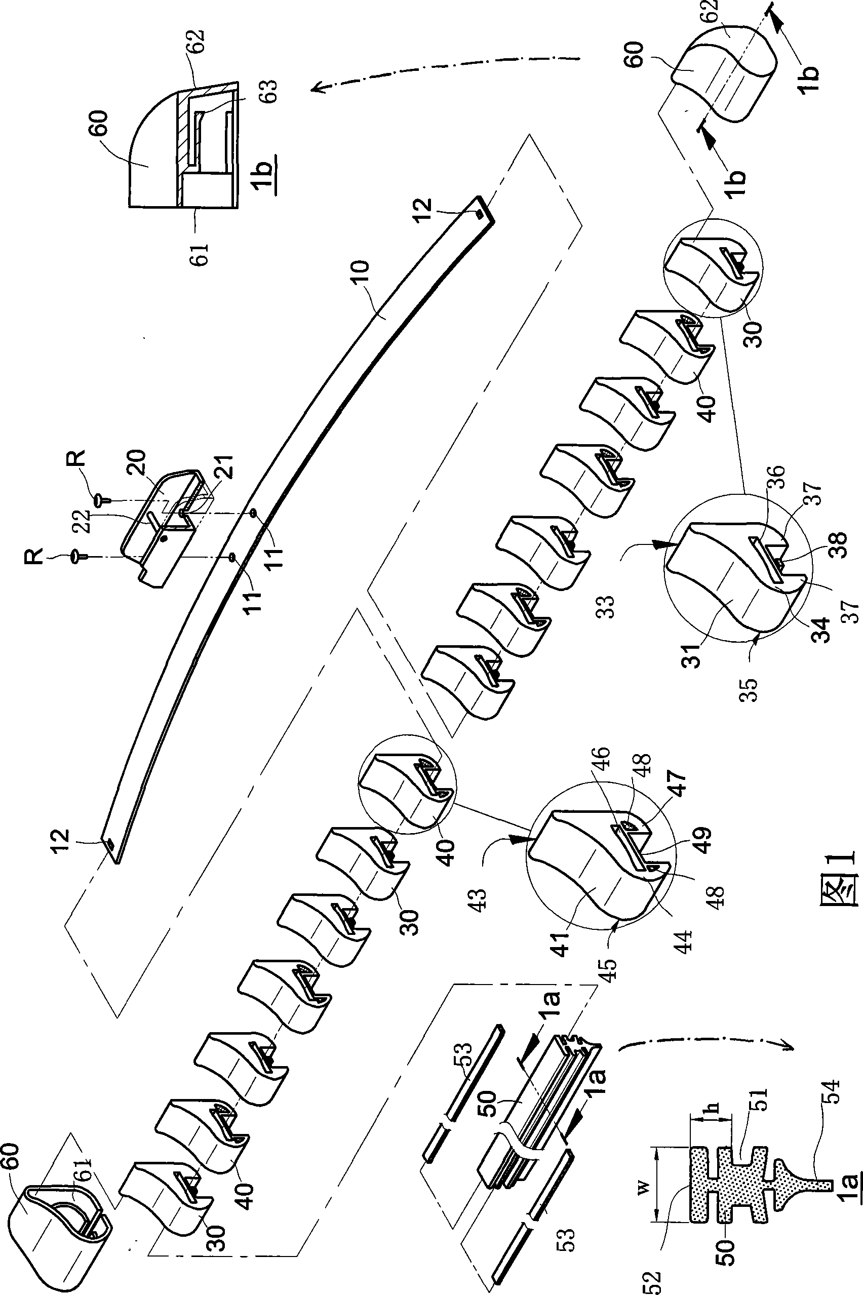 Structure of permutation and combination type windshield wiper