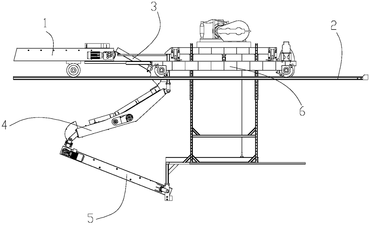 Folding type conveying device on bagged material loading machine in workshop building