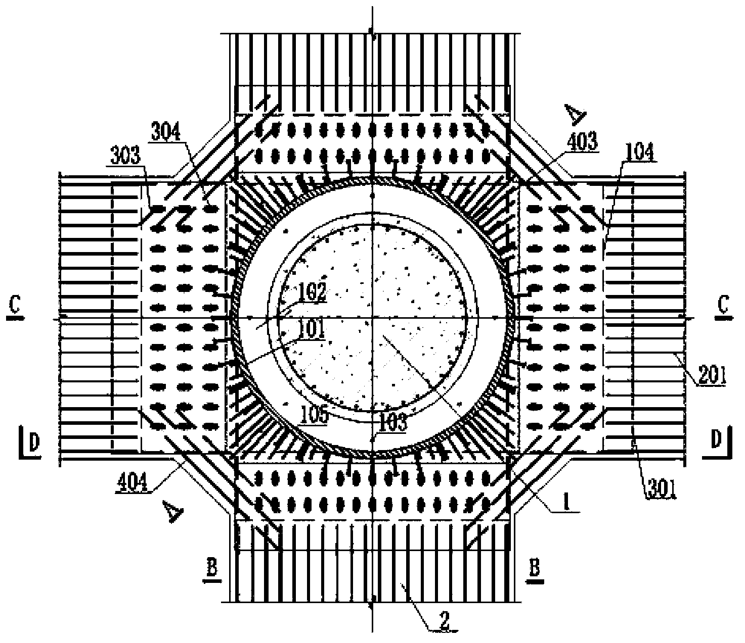 Top layer joint connecting structure of concrete-filled steel tubular column and reinforced concrete beams