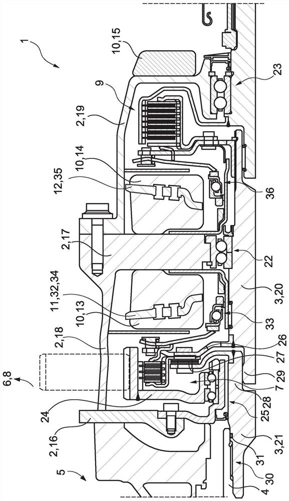 Drivetrain unit for a hybrid vehicle having axial compensation