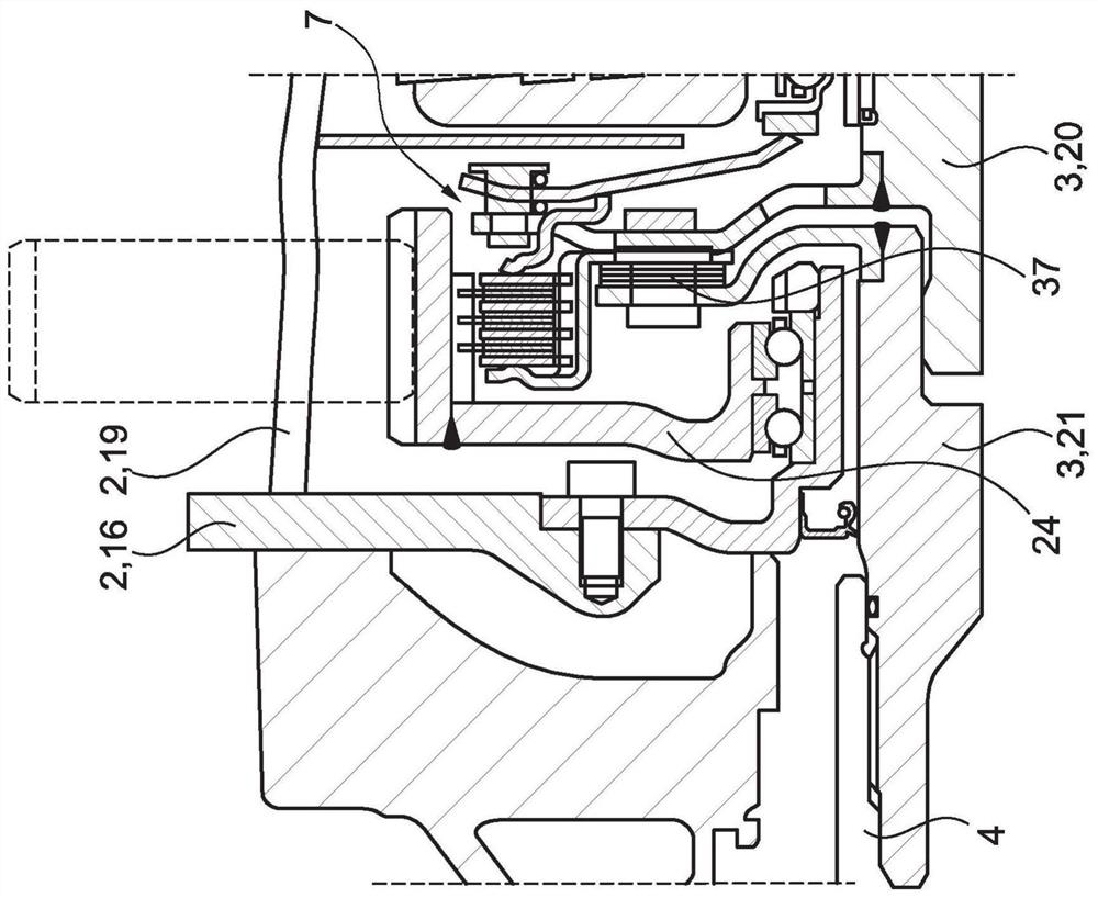 Drivetrain unit for a hybrid vehicle having axial compensation