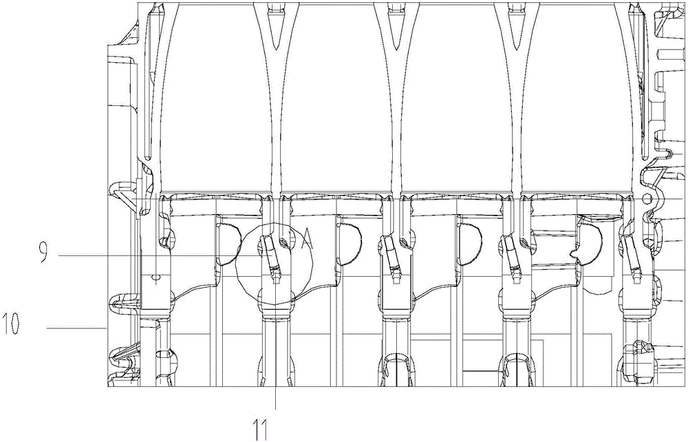 Cylinder body press-fitted with piston cooling nozzle