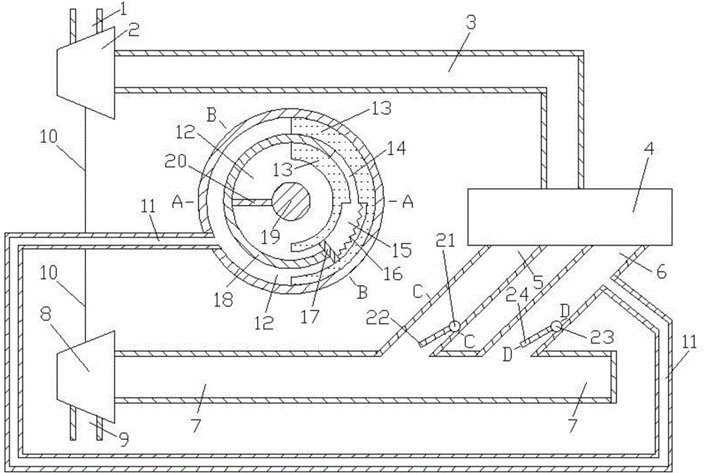 Turbocharging system with synchronous rotating mechanism