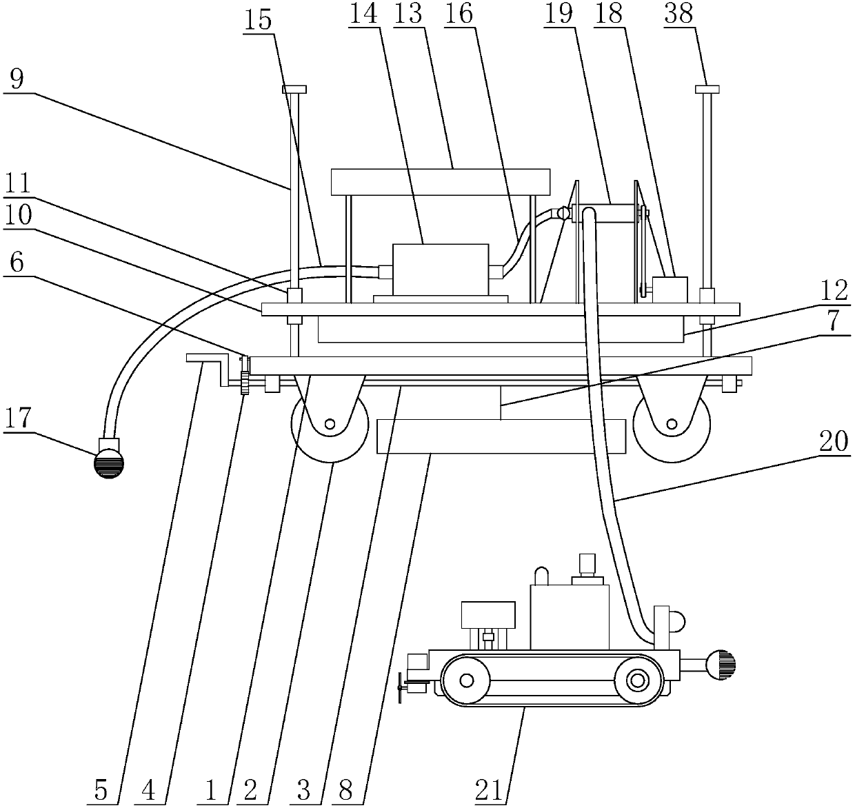 An emergency drainage device for an open service area