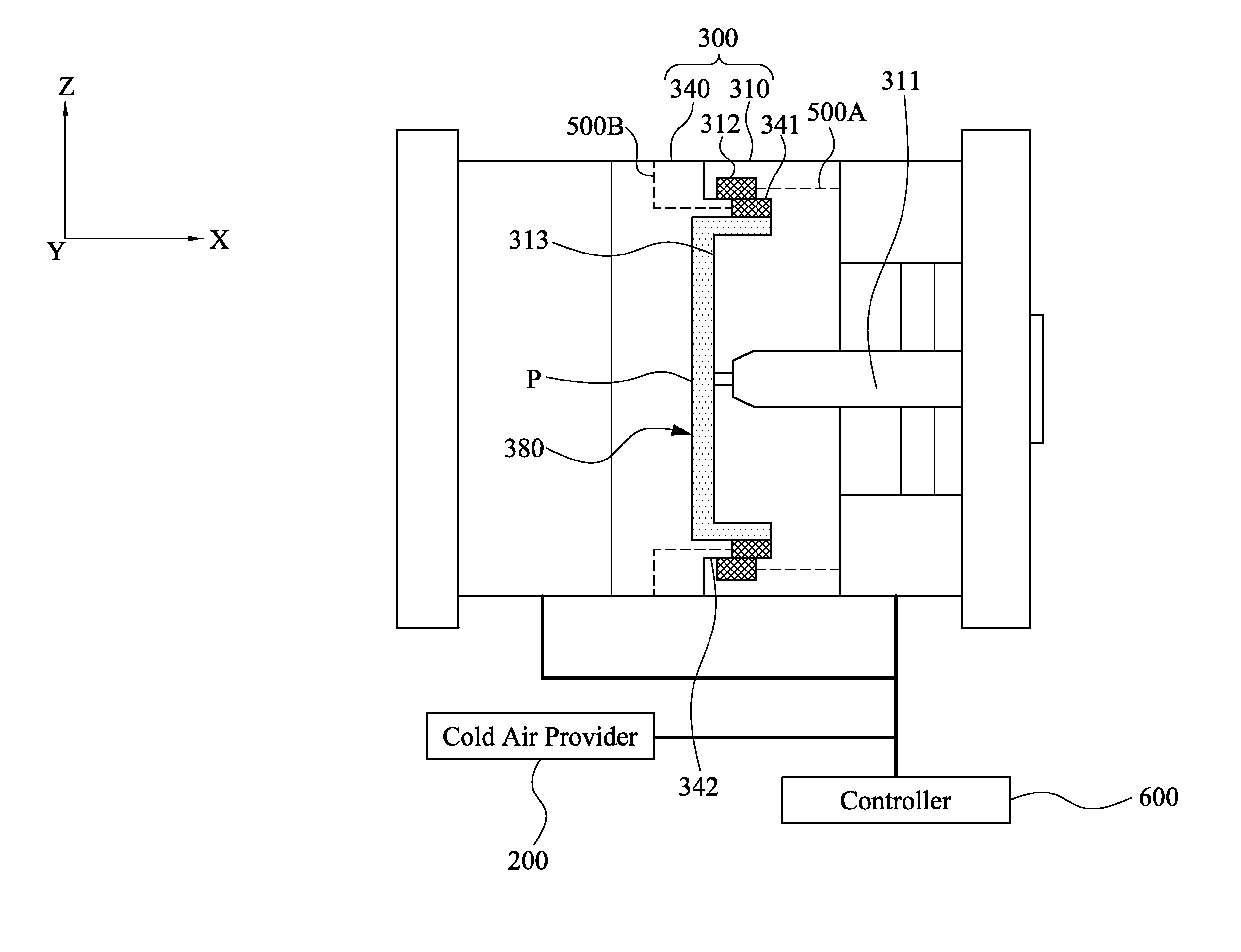 Molding system and method for directly gas-cooling a molding object