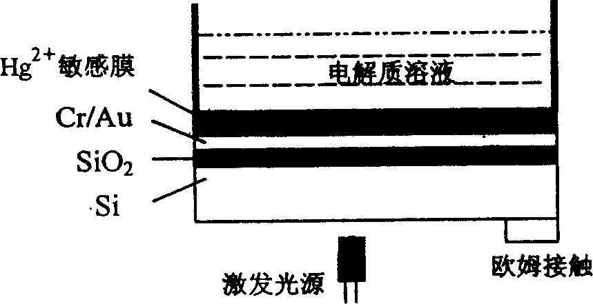 Film optical addressing electric potential sensor used for detecting Hg2+ and preparation method thereof