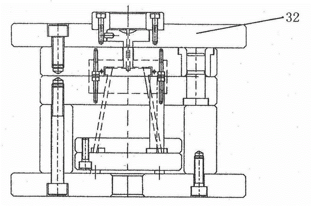 Sliding block and oblique ejector combination mould for forming grooves in peripheral inner sidewalls of product