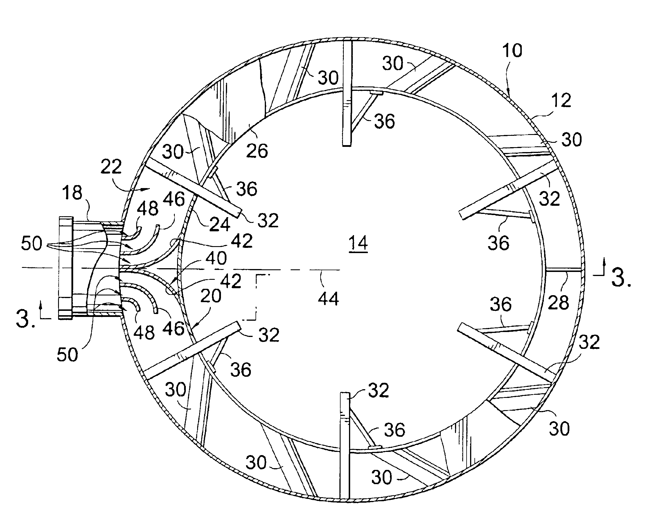 Fluid stream feed device for mass transfer column