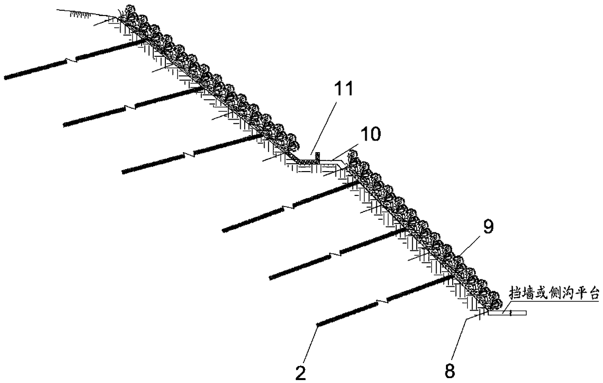 High speed railway rocky cut slopeecological protection structure and construction method thereof