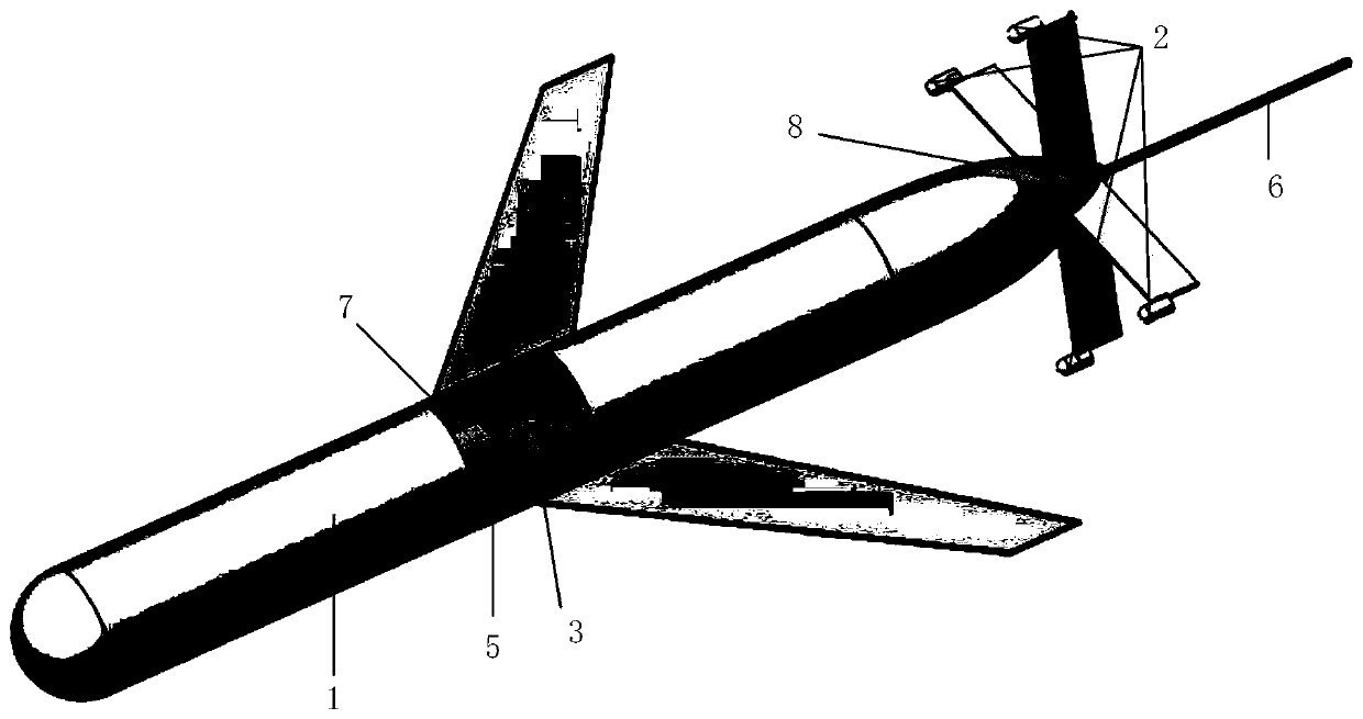 Quaternary cross array acoustic detecting system for underwater glider