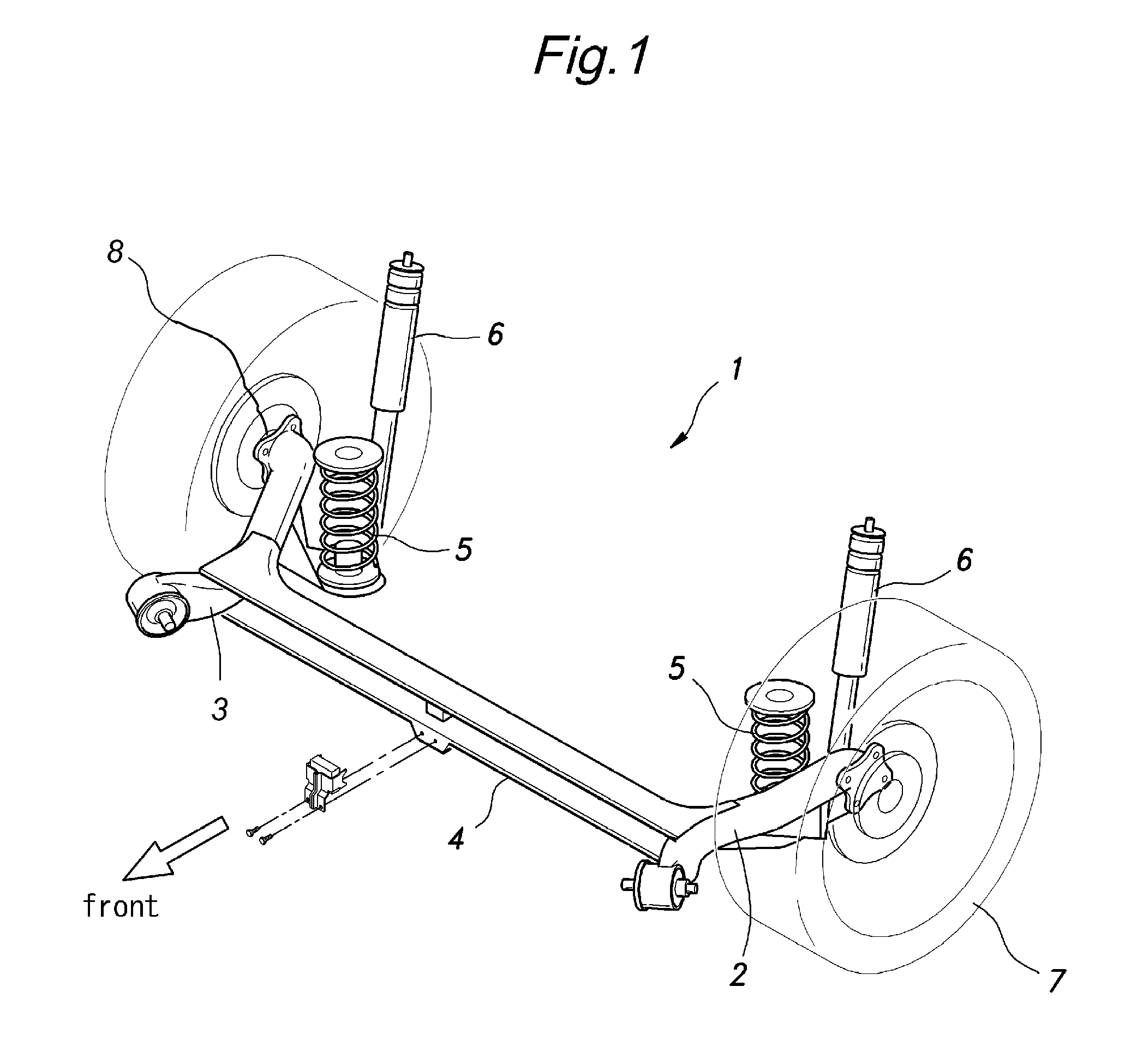 Torsion beam type rear wheel suspension system