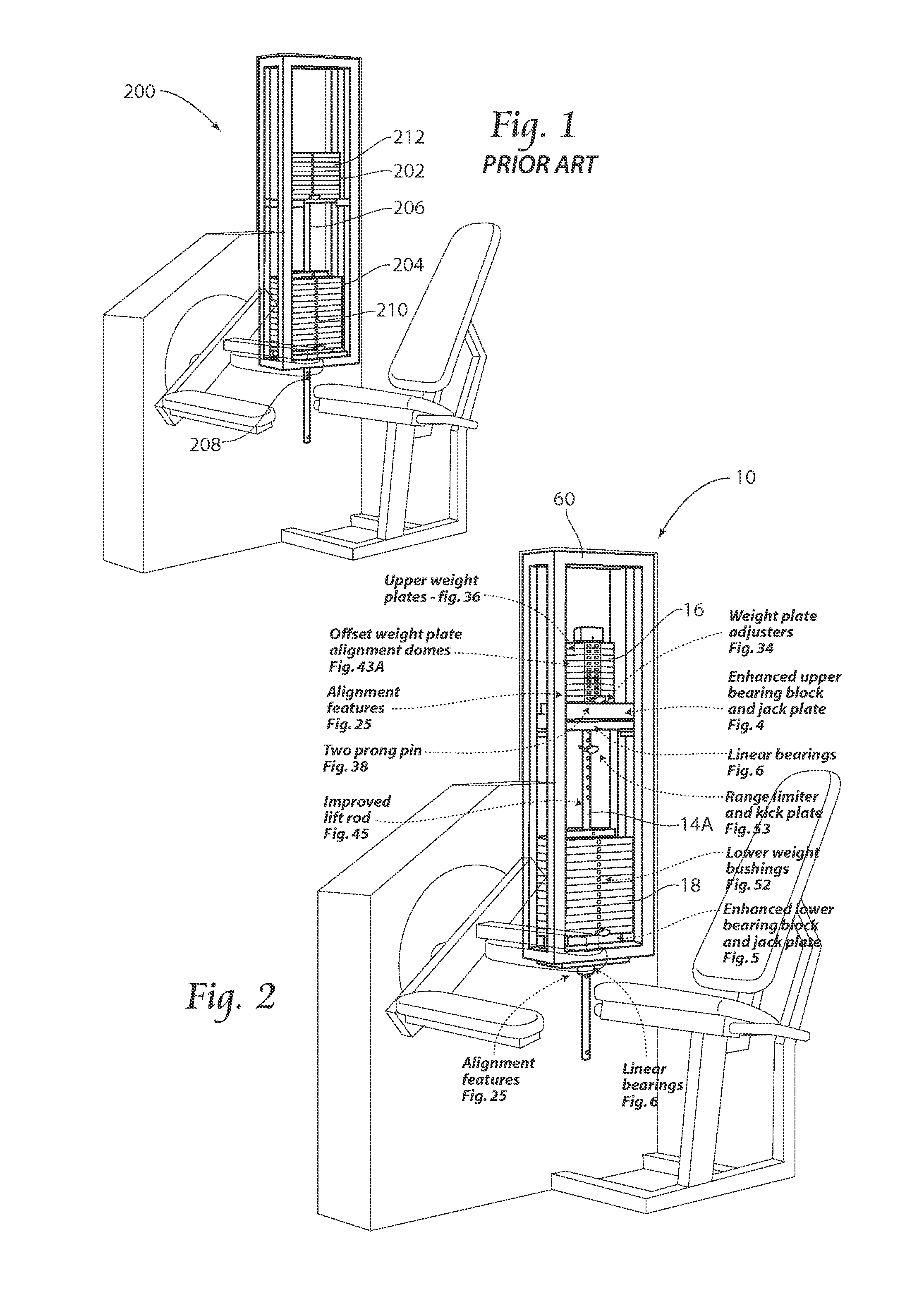 Linear bearings and alignment method for weight lifting apparatus