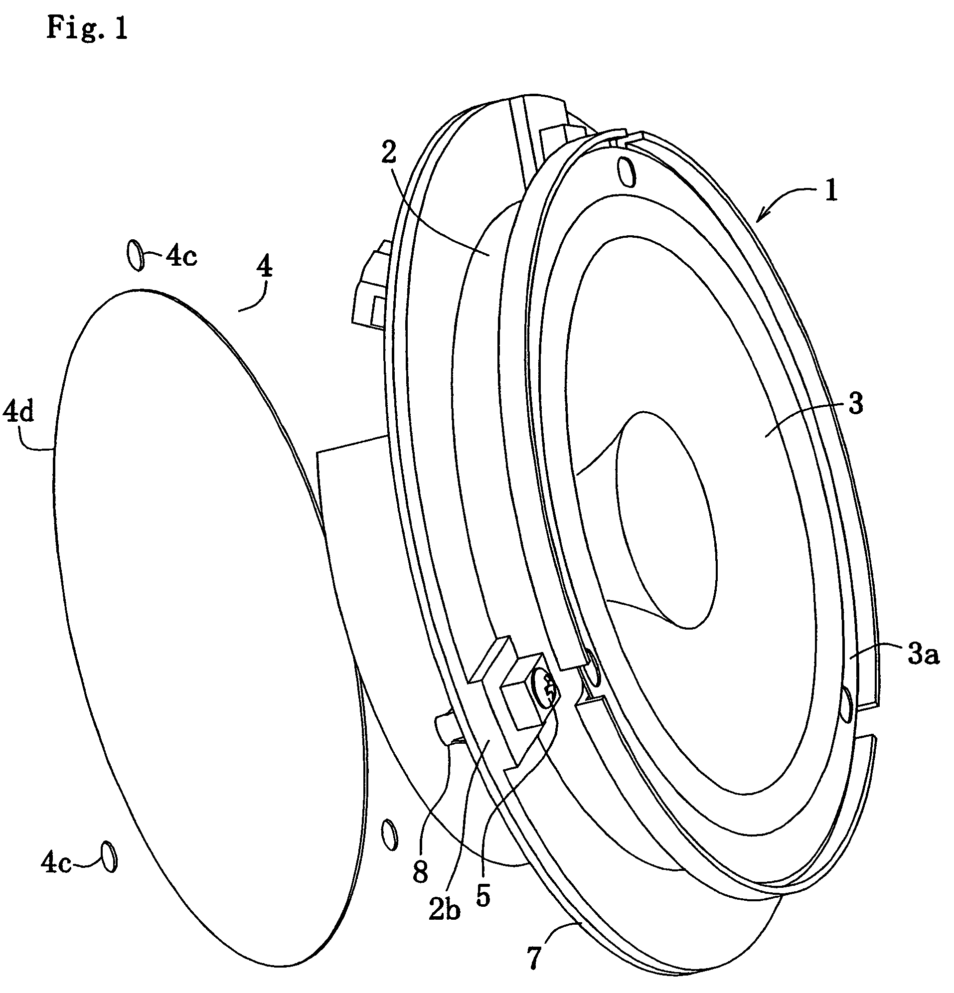 Speaker attaching construction and speaker