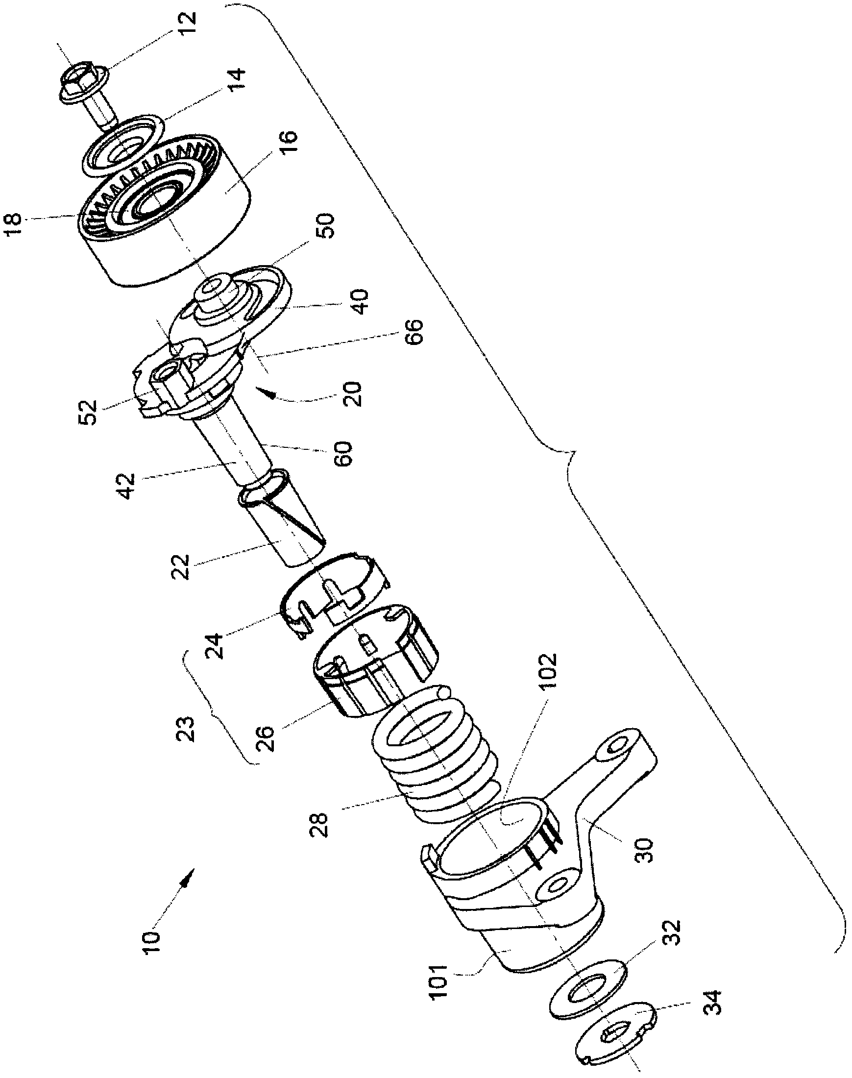 Compact tensioner with sustainable damping