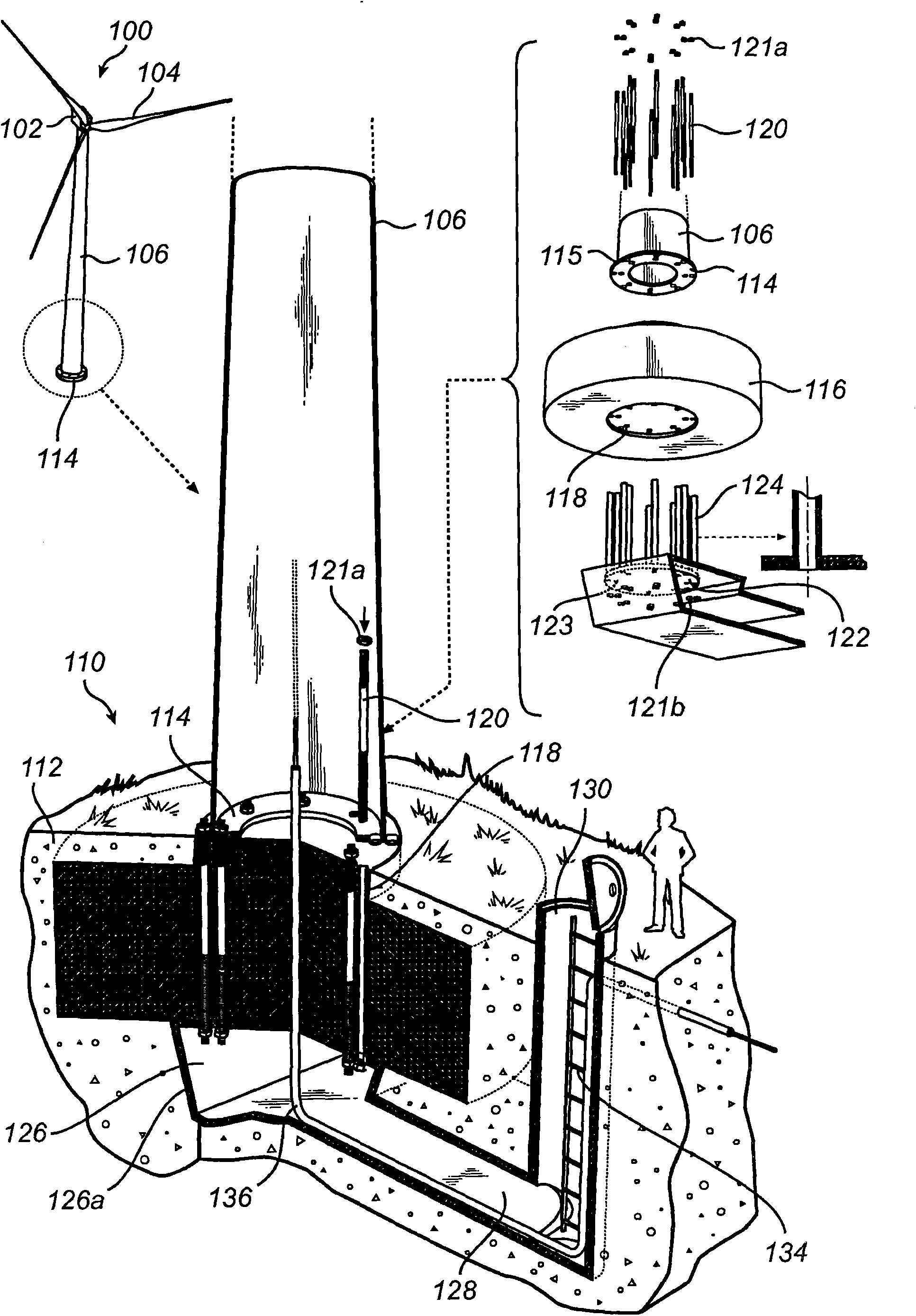 Foundation for enabling anchoring of wind turbine tower thereto by means of replaceable through-bolts