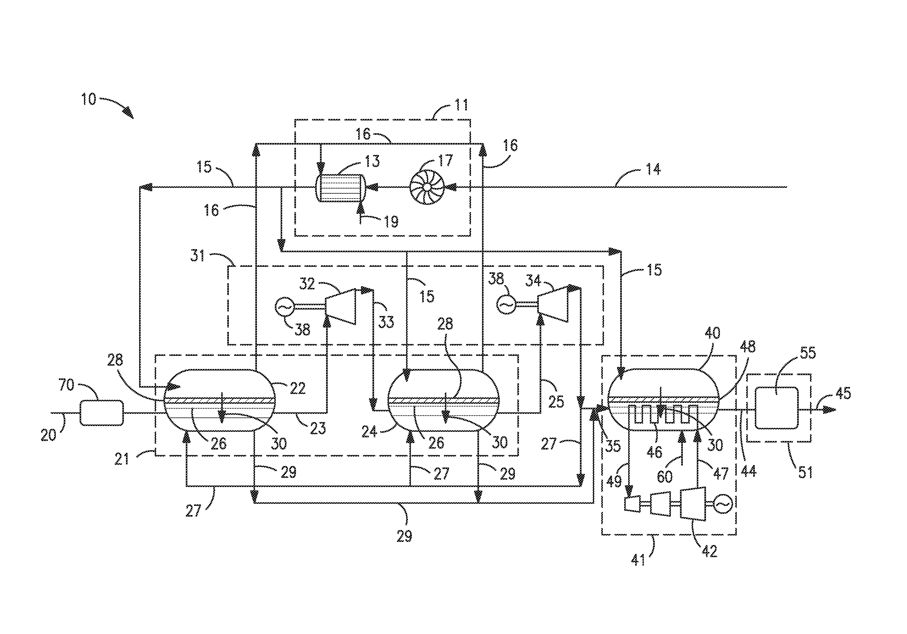 Oxygen transport membrane based advanced power cycle with low pressure synthesis gas slip stream