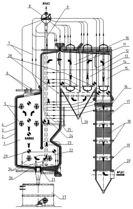 Incineration boiler for high-concentration salty organic waste liquid