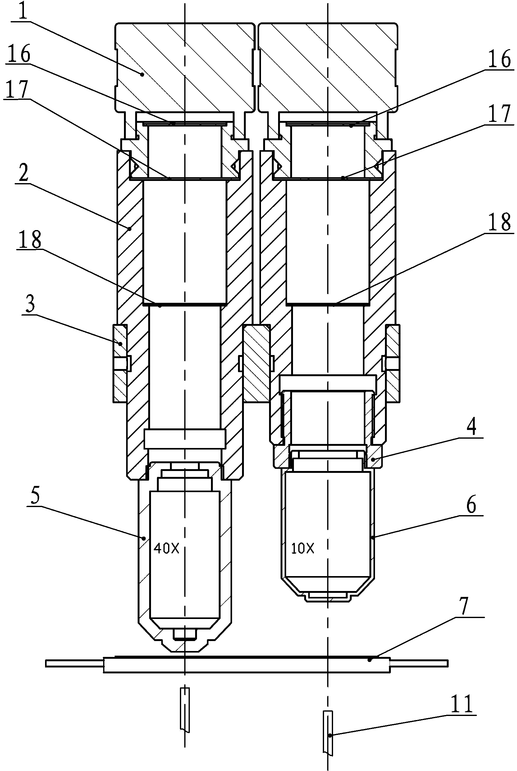 Double-lens-cone microscope device used in urinary sediment inspection equipment