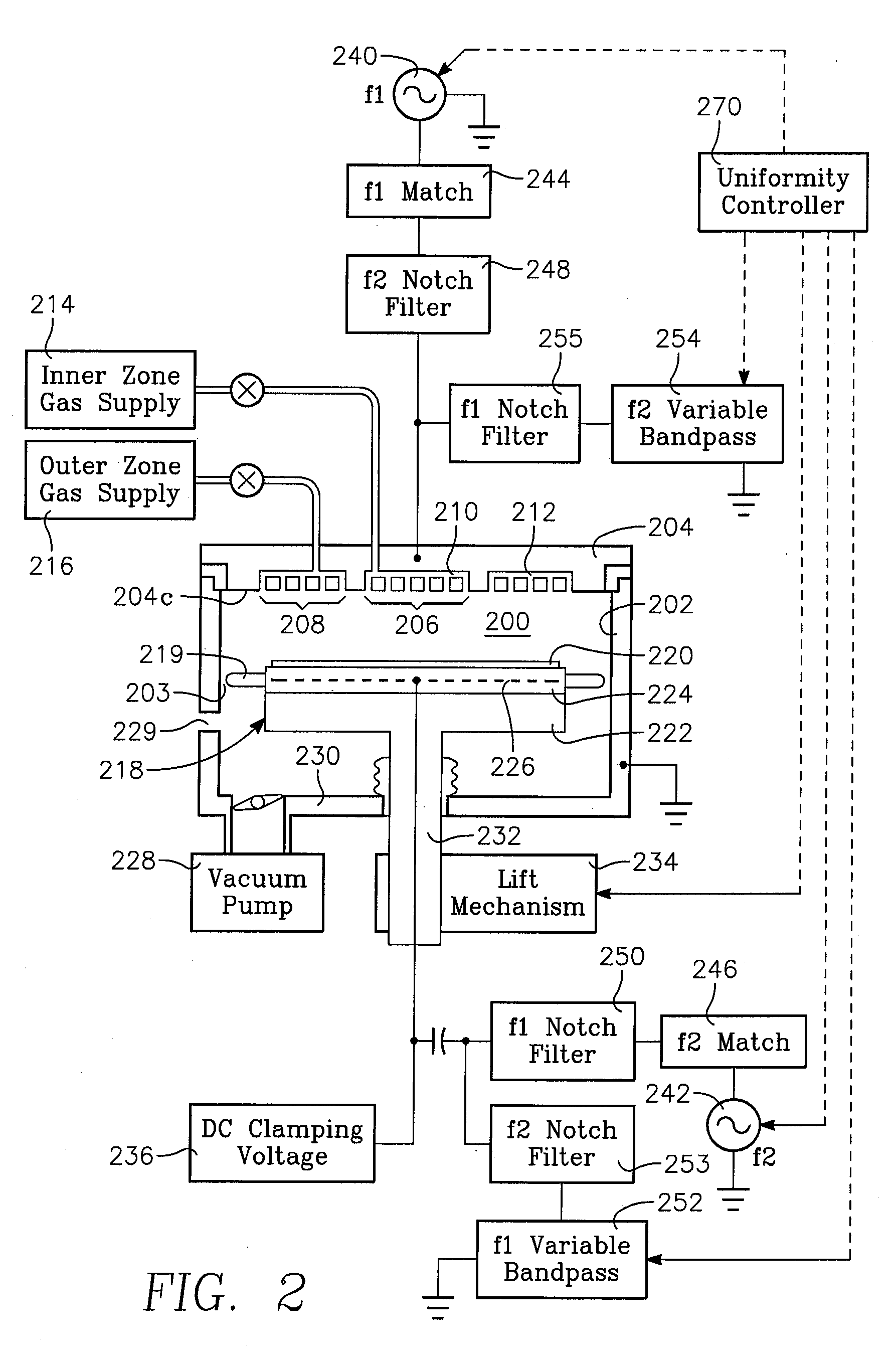 Plasma process uniformity across a wafer by apportioning ground return path impedances among plural vhf sources