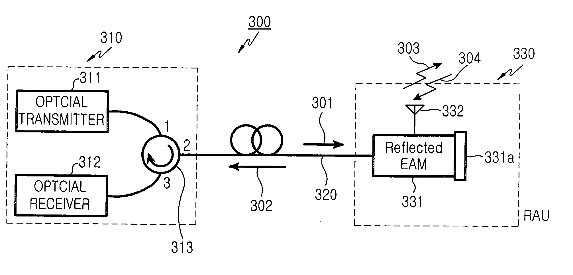 Optical network for bi-directional wireless communication