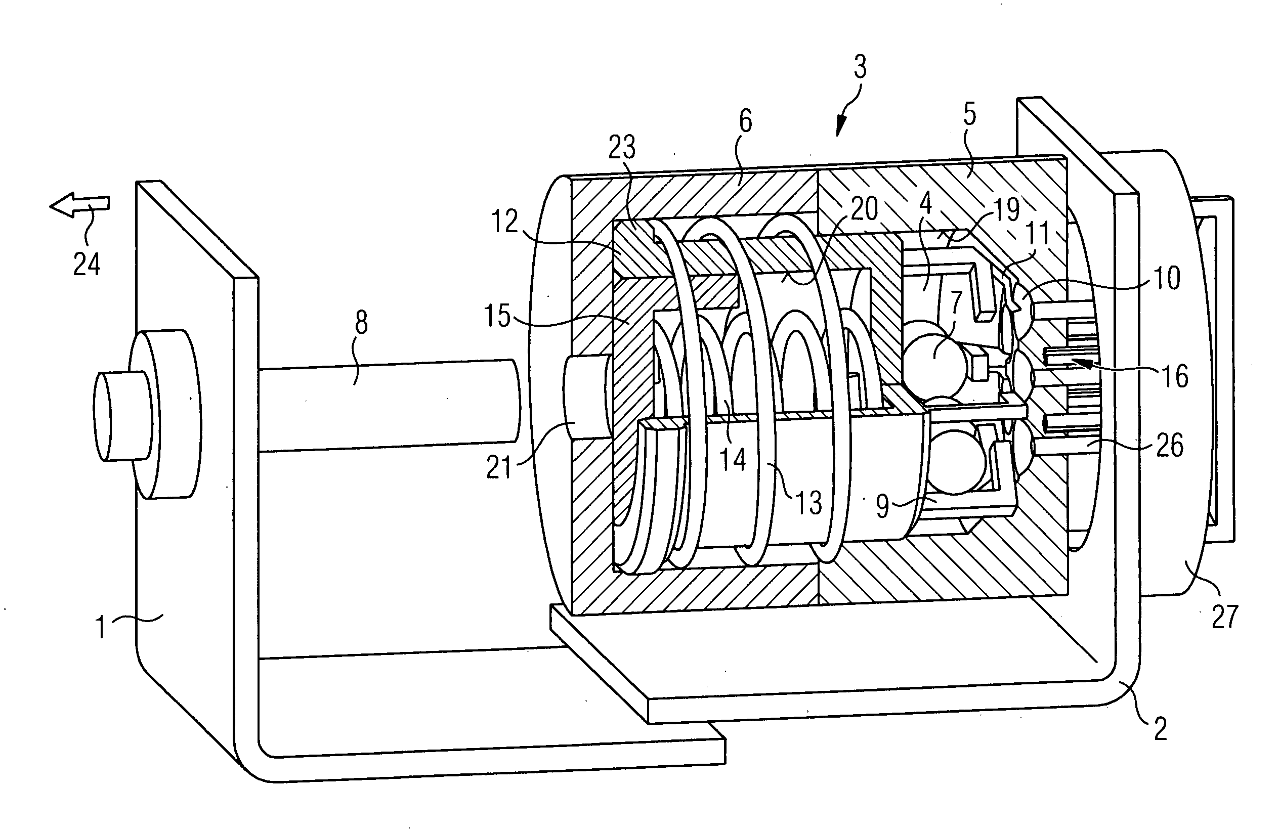 Arrangement for detecting the change in a relative position of two parts in relation to one another