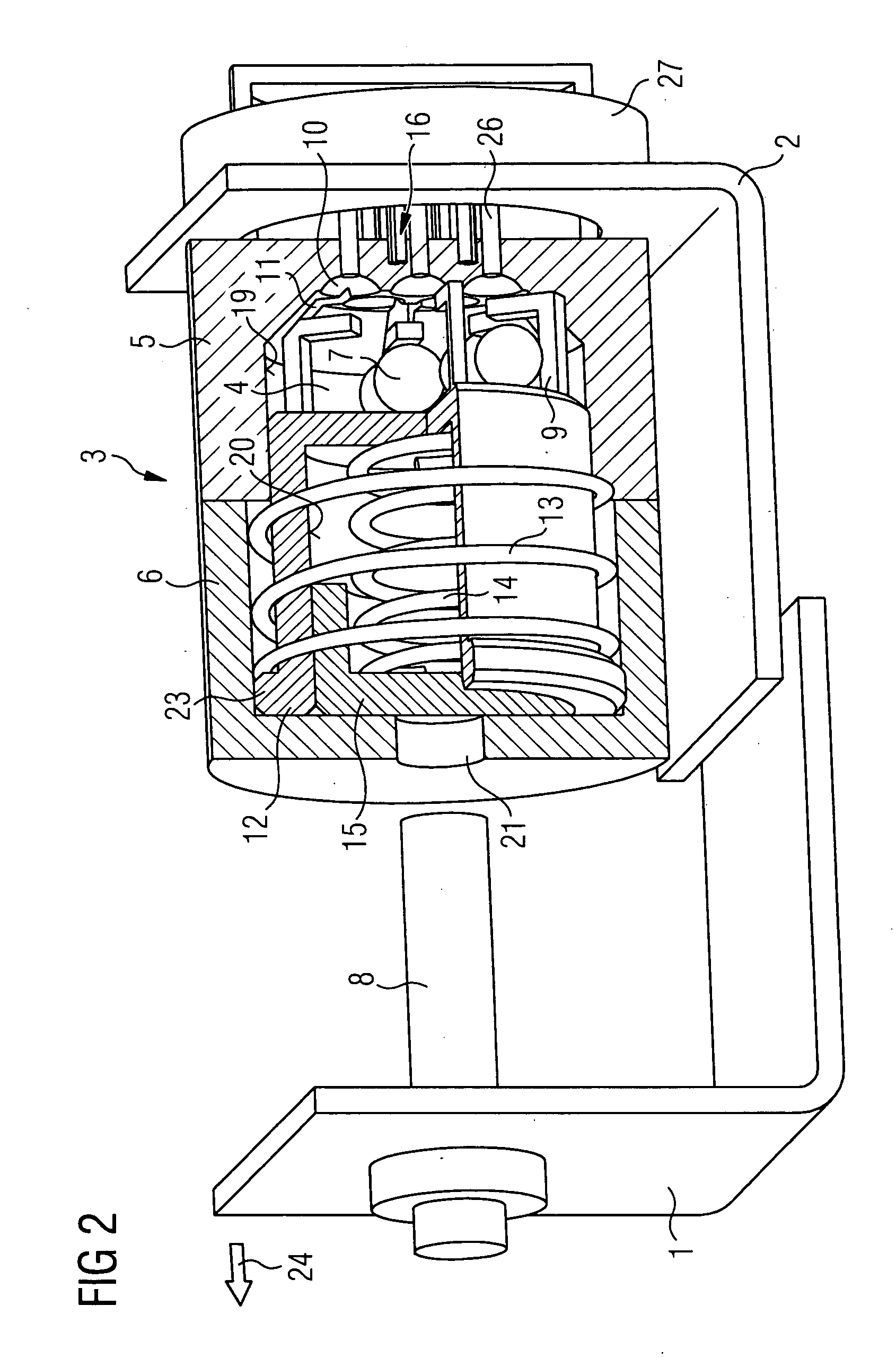 Arrangement for detecting the change in a relative position of two parts in relation to one another