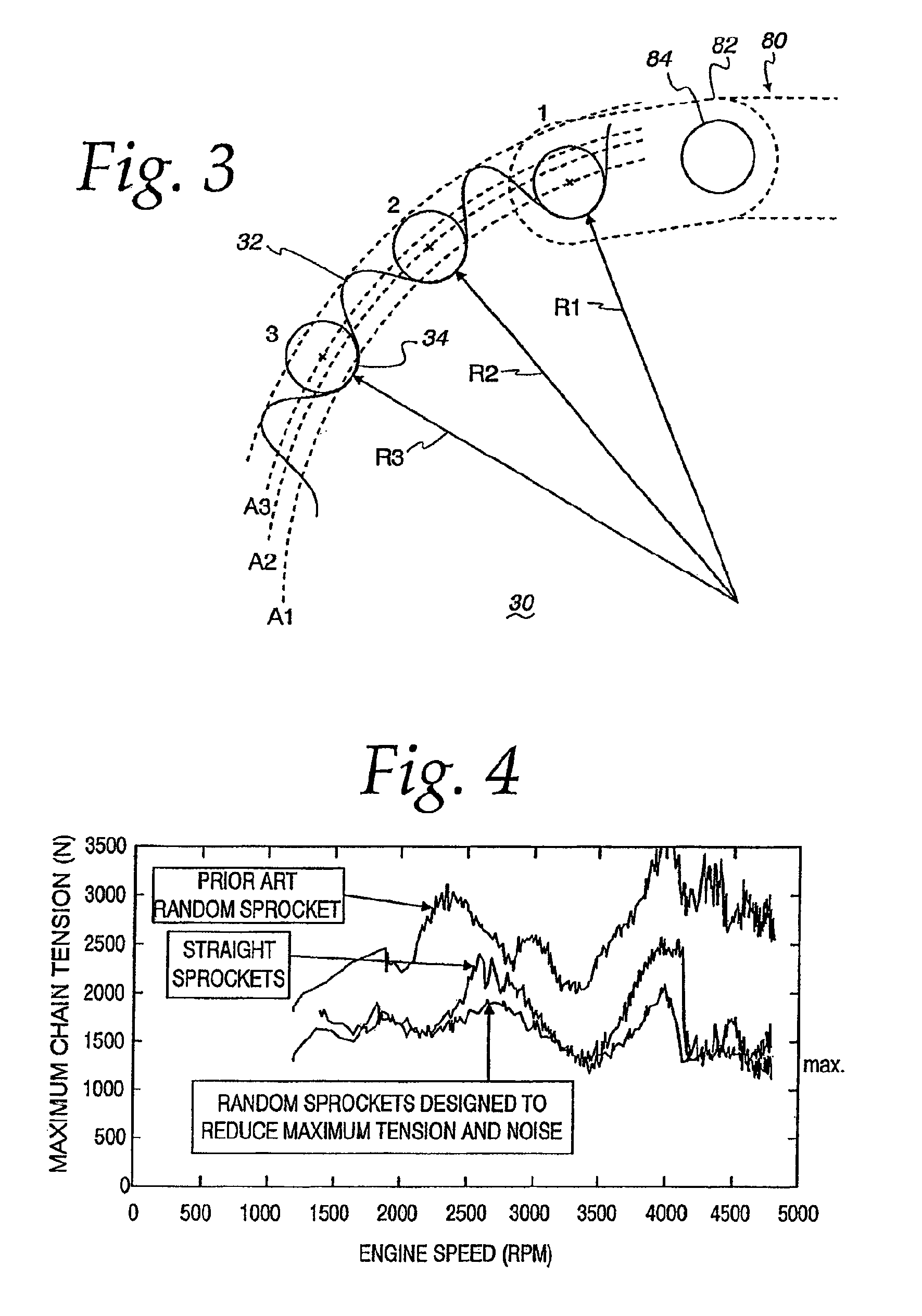 Multiple tension reducing sprockets in a chain and sprocket system