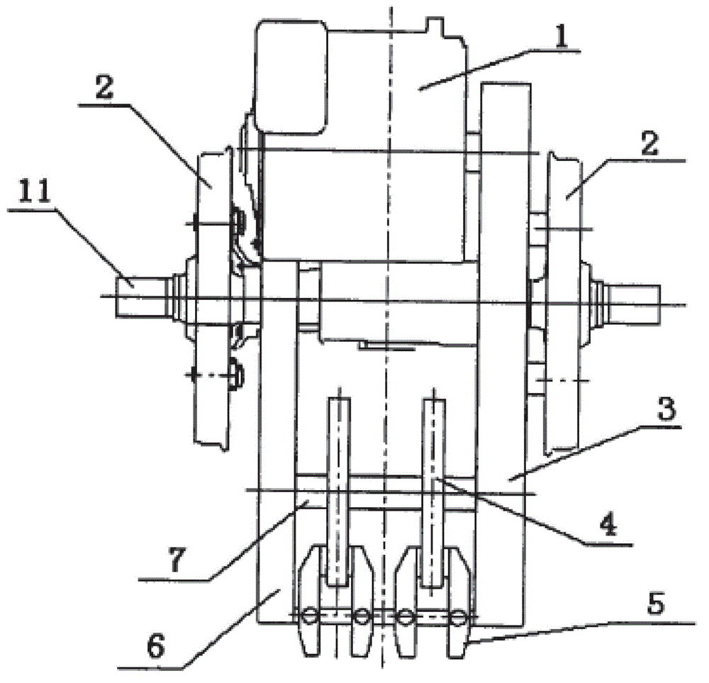 Two-shaft bogie and frame suspension type drive device with disk-shaped braked hollow shaft