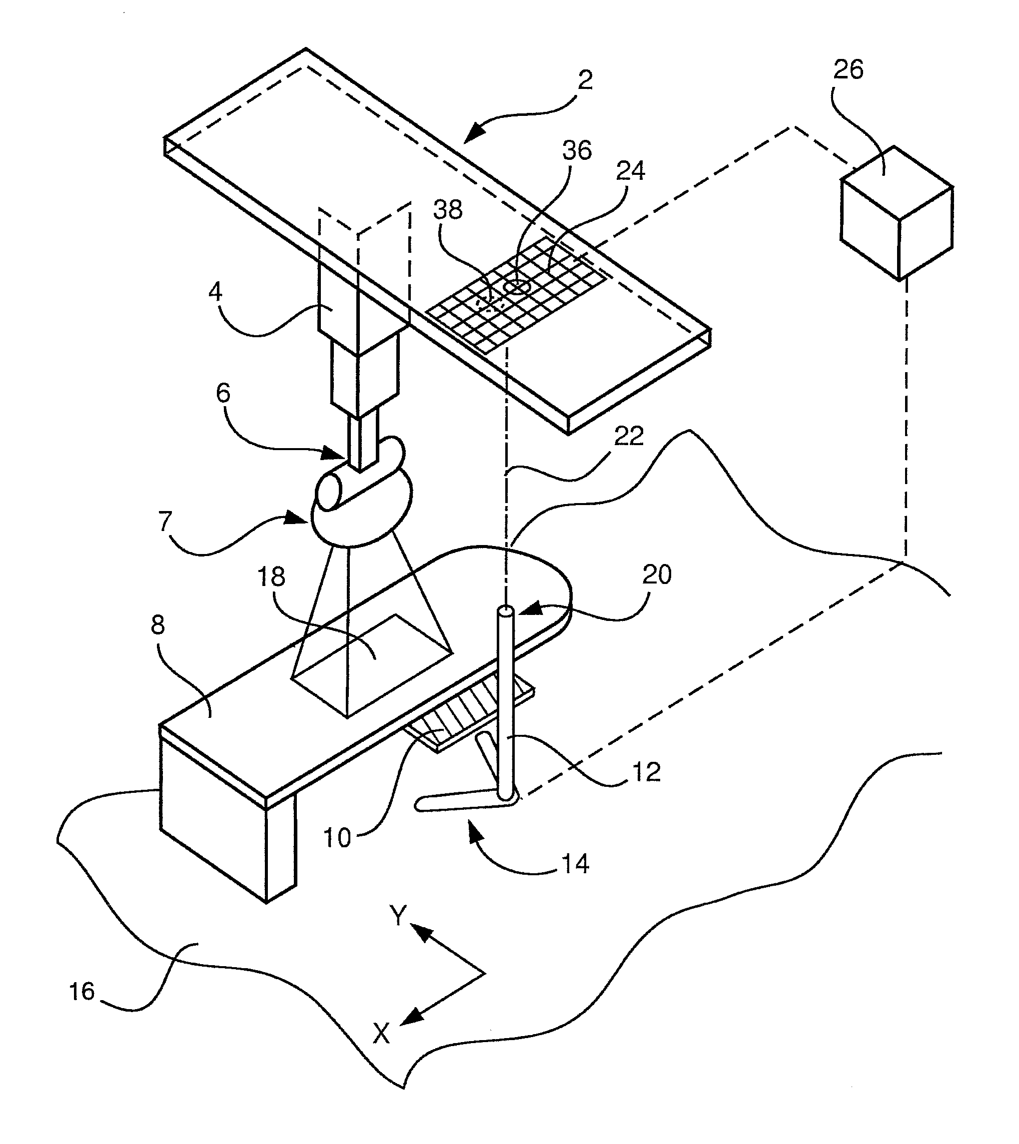 Control for optically aligning an X-ray tube and X-ray detector