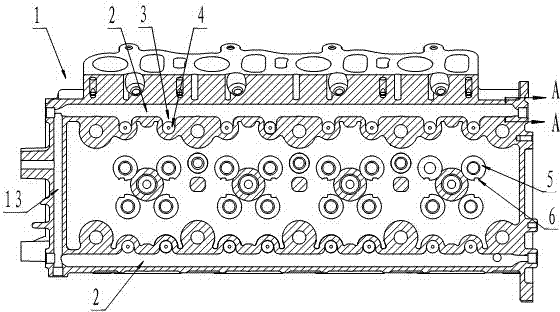 Engine cylinder head and processing method of main oil gallery tappet holes of engine cylinder head