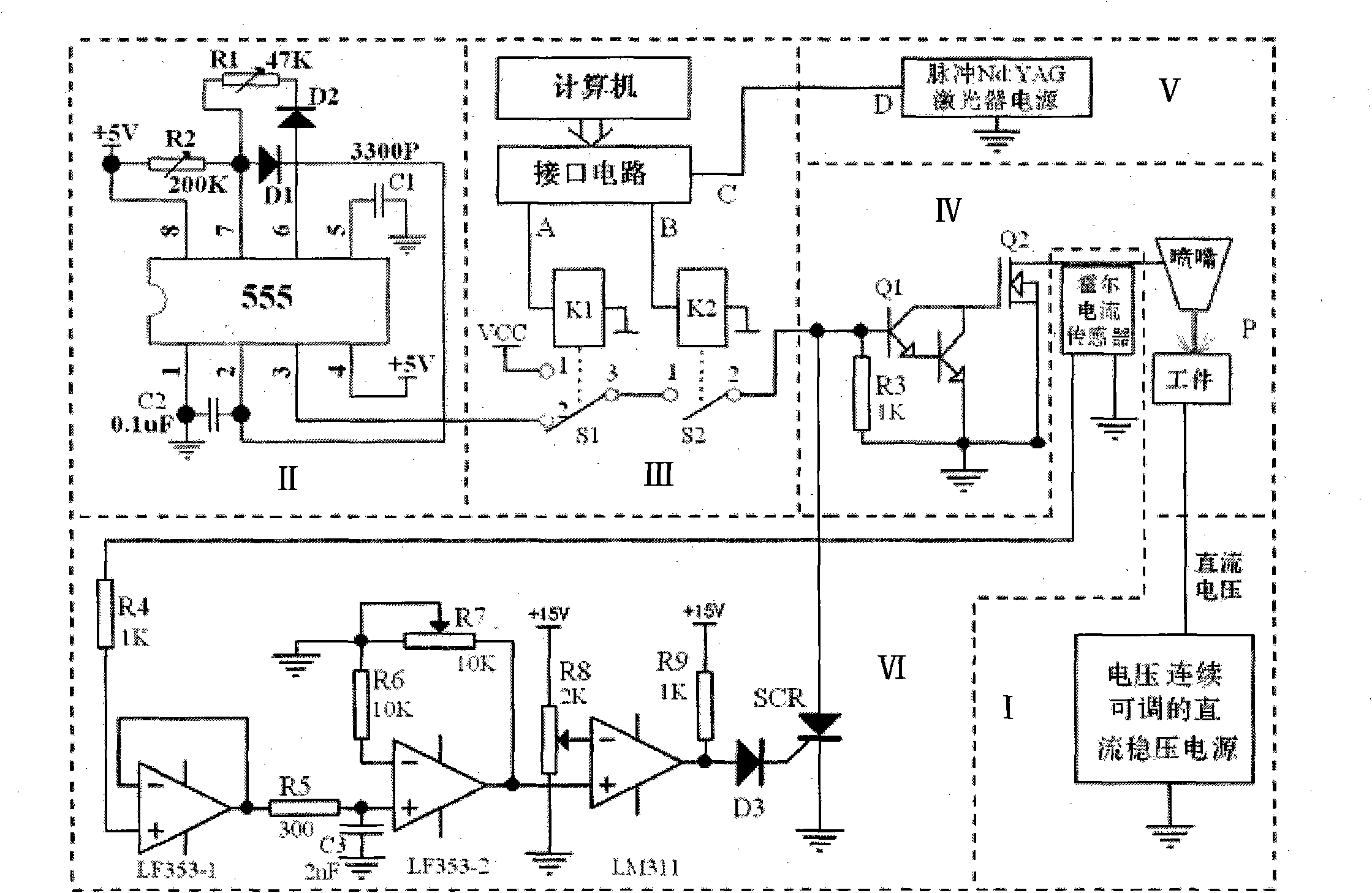 Laser electrolysis jet flow combined working time-shared control system and control method