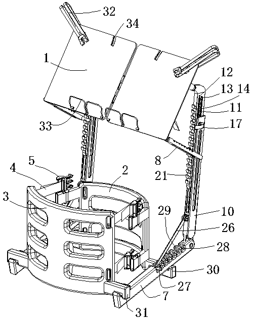 A drawing board support structure for realizing human body support