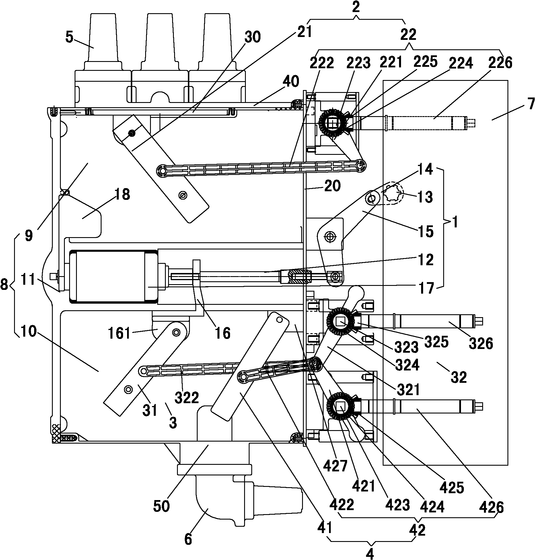 High-capacity upper and lower isolated solid switch cabinet