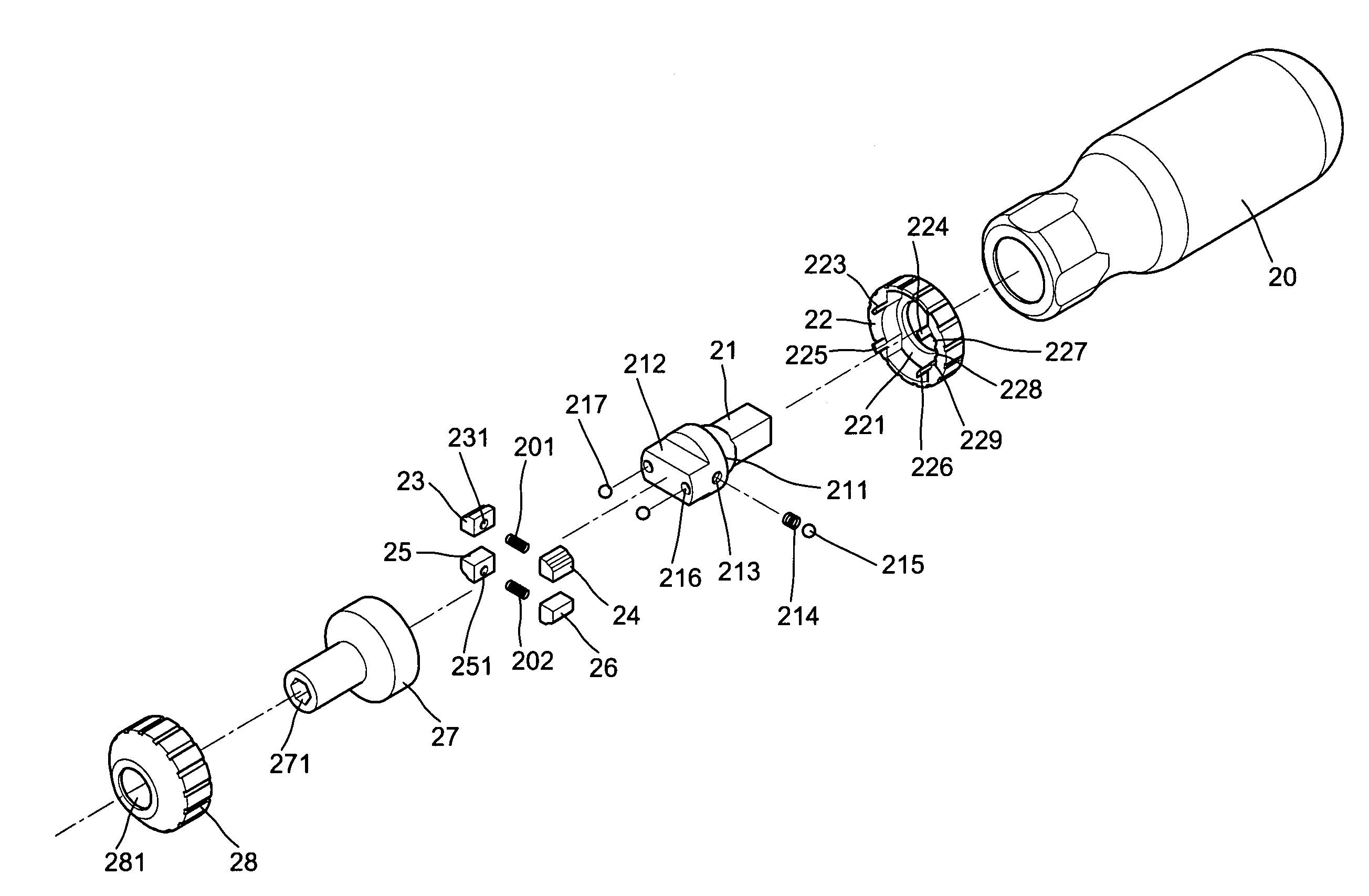 Ratchet coupling means for a driving tool