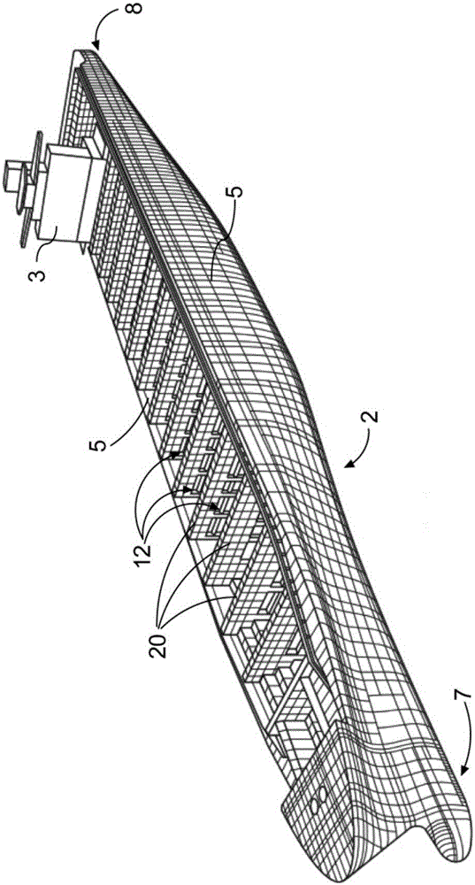 Container vessel for cabinet freezer and having increased capacity