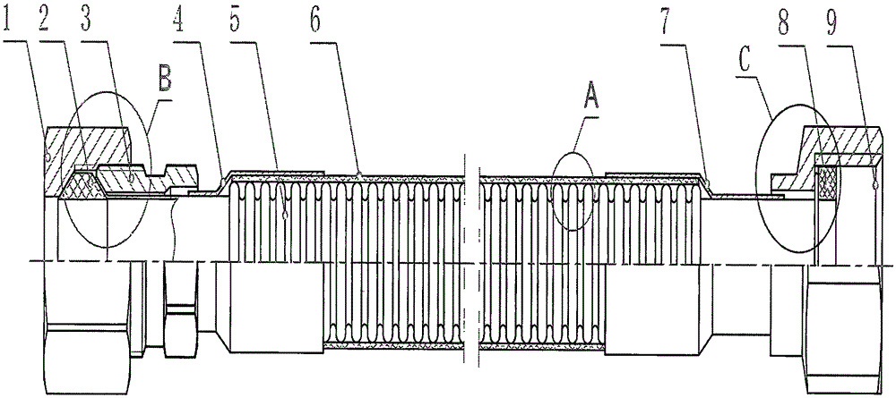 Compression-type stainless-steel corrugated pipe for gas pipeline and assembly method of compression-type stainless-steel corrugated pipe