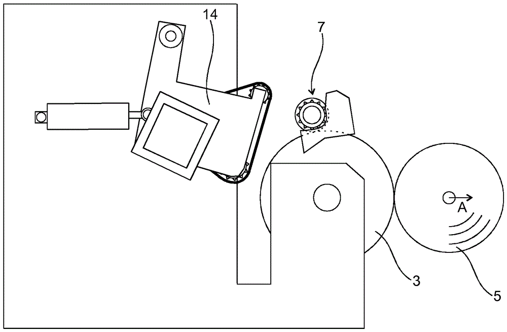 Winding device for winding a web-shaped material and method for changing a spool in a winding device