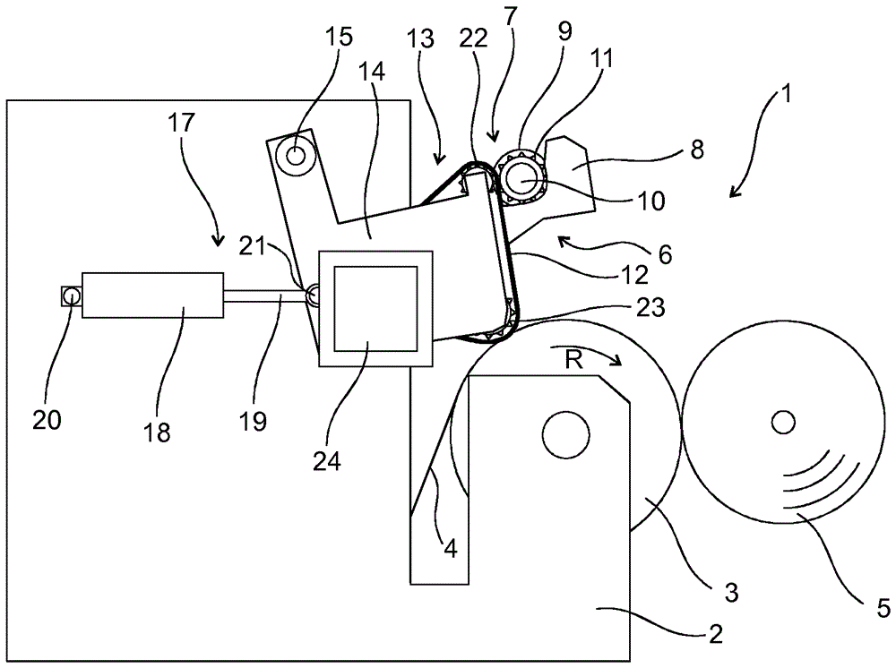 Winding device for winding a web-shaped material and method for changing a spool in a winding device