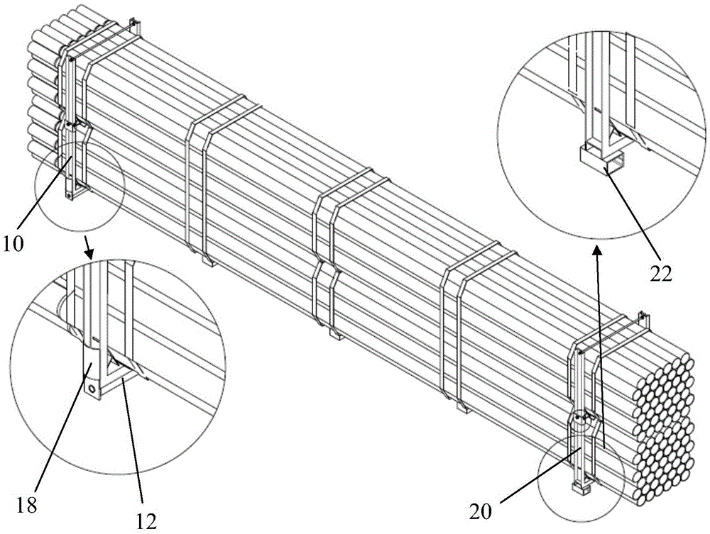 Pipe fitting packaging and fixing support assembly facilitating loading, unloading and transporting