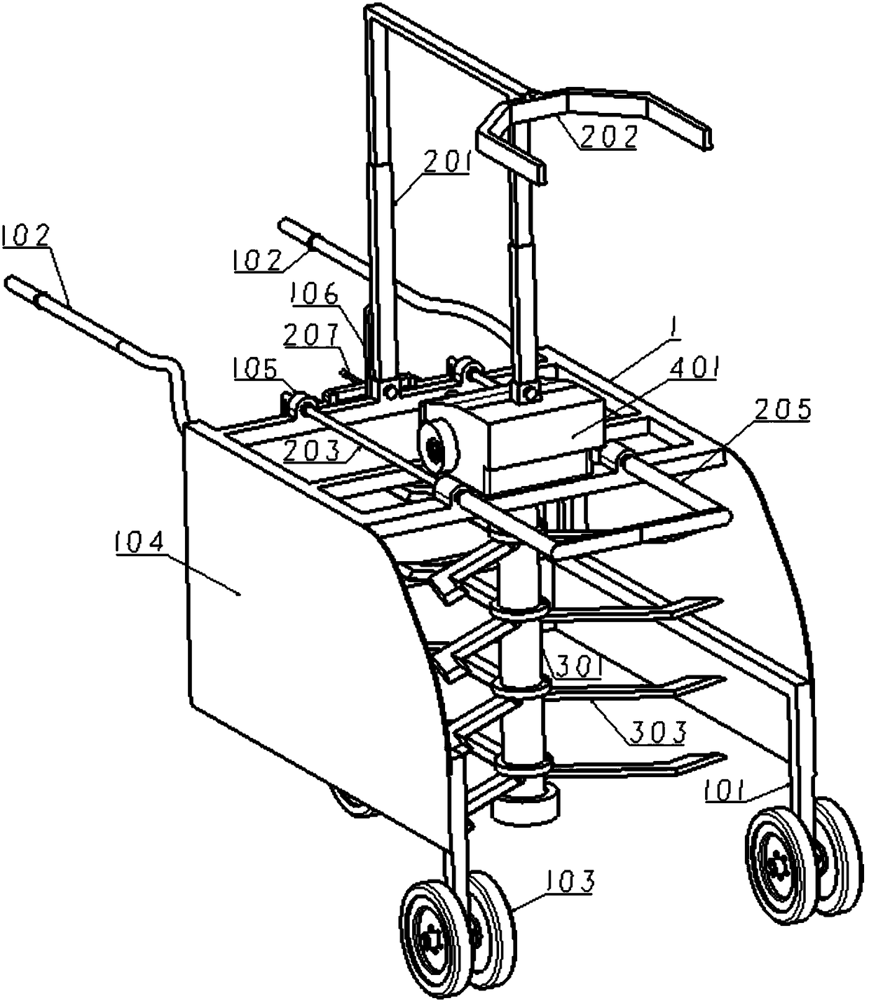 A vertical banana stalk crushing and returning machine